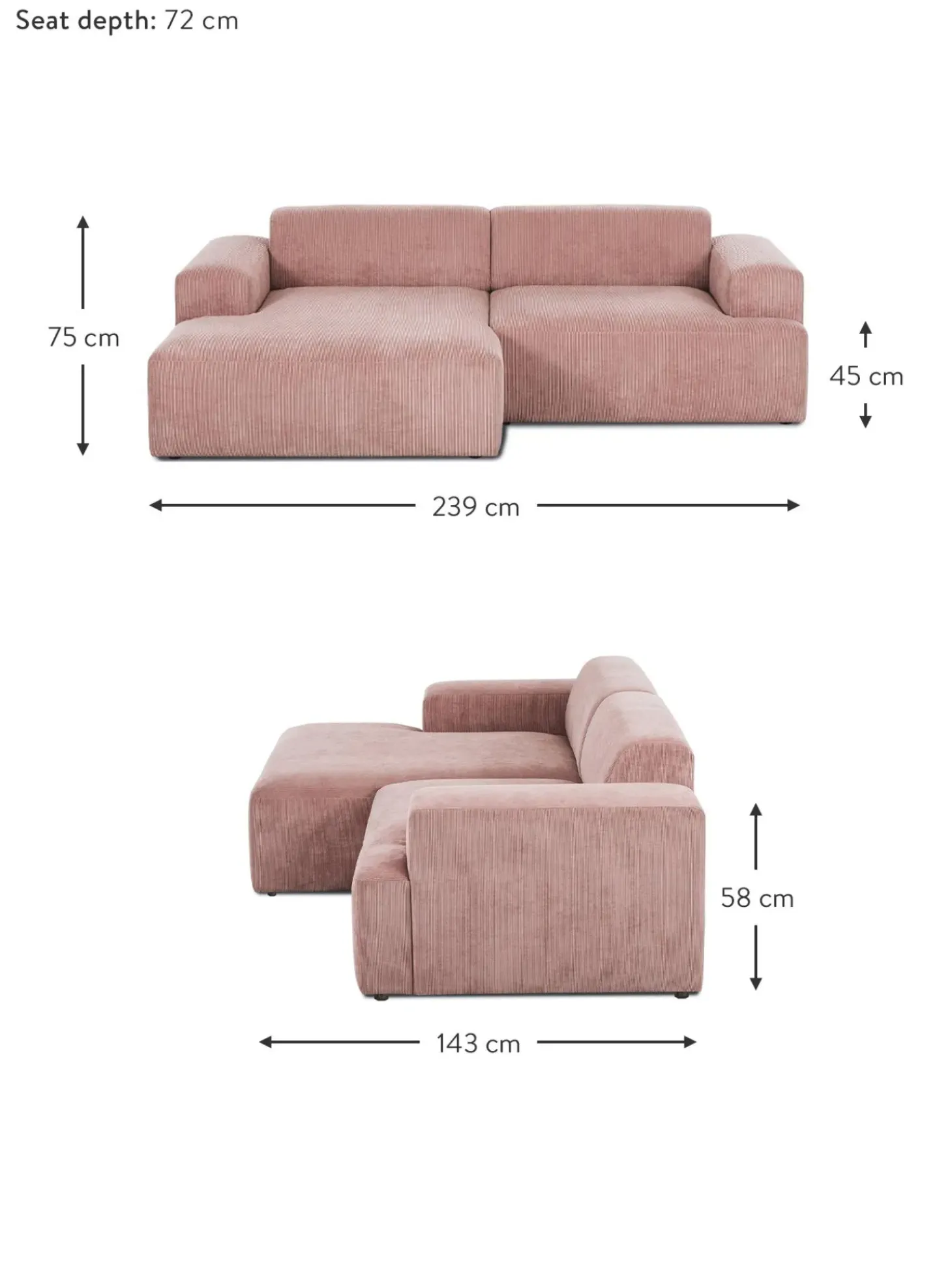 Sofa Rinconera De Pana Melva (3 Plazas)