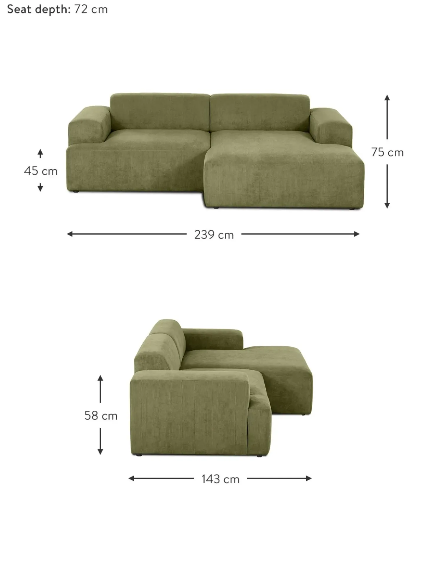 Sofa Rinconera De Pana Melva (3 Plazas)