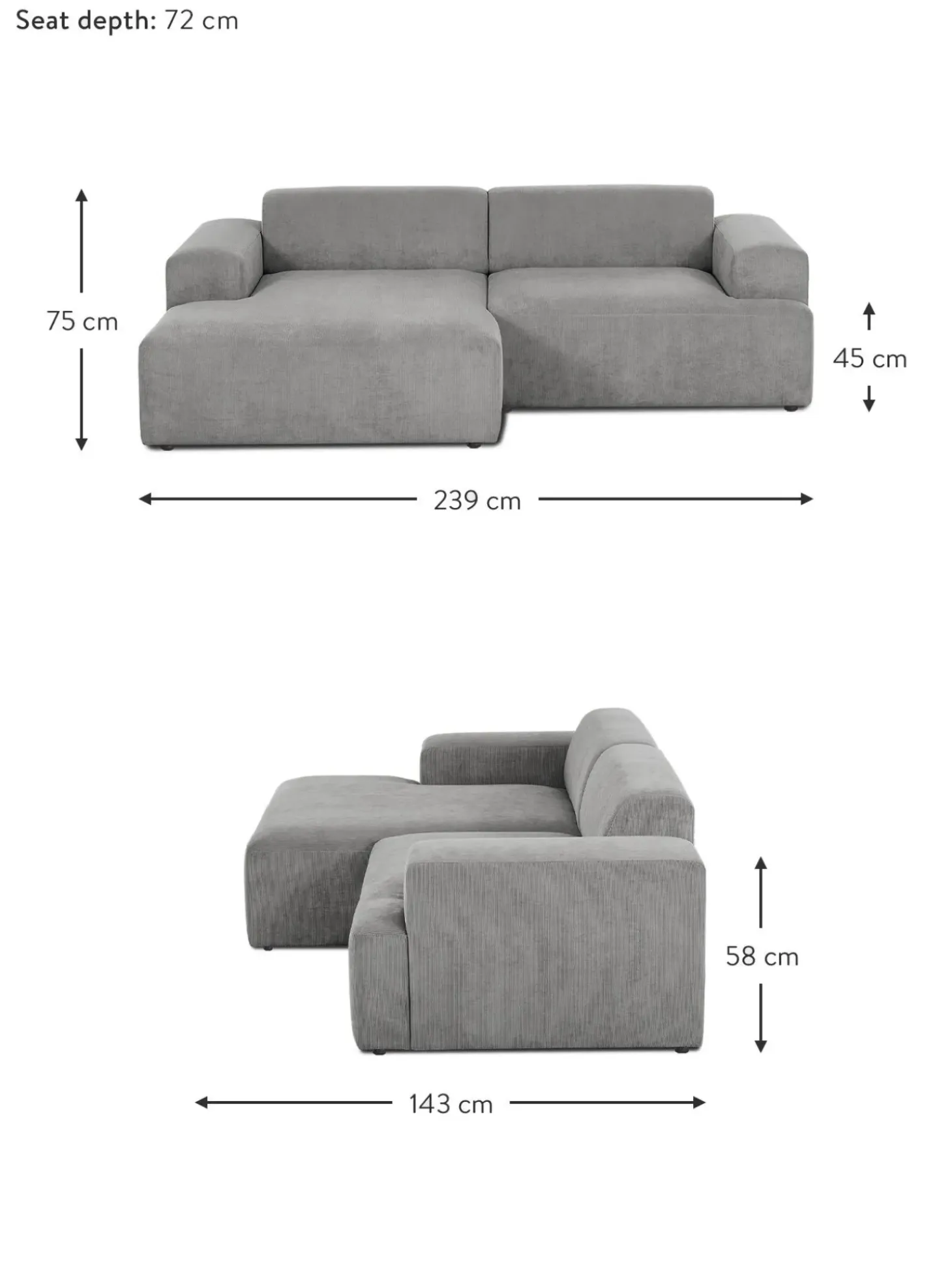 Sofa Rinconera De Pana Melva (3 Plazas)
