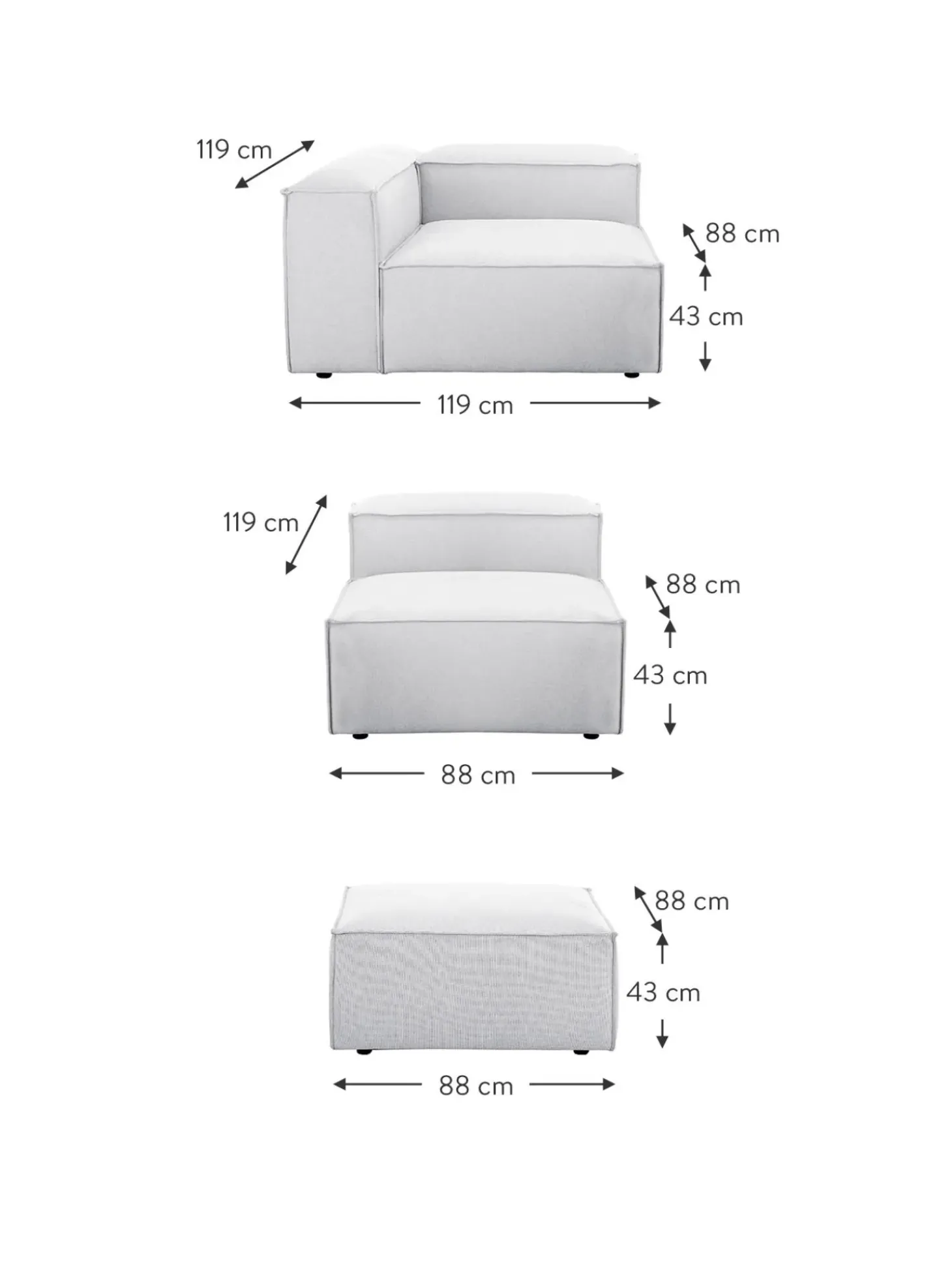 Sofa Rinconera Modular Con Reposapies Lennon (4 Plazas)