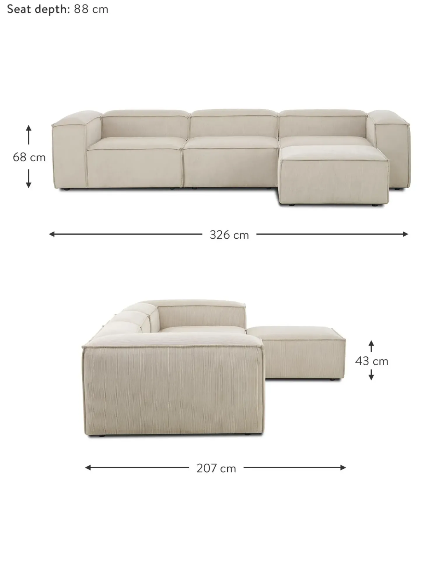 Sofa Rinconera Modular De Pana Lennon (4 Plazas)