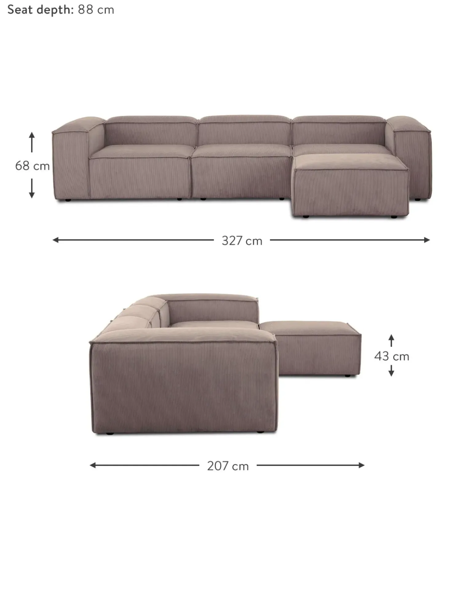 Sofa Rinconera Modular De Pana Lennon (4 Plazas)